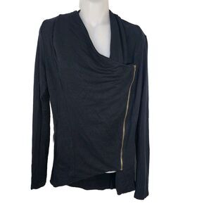 Market & Spruce Womens Wrap Cardigan Size Small Black Front Zip Hi Low Cowl Neck